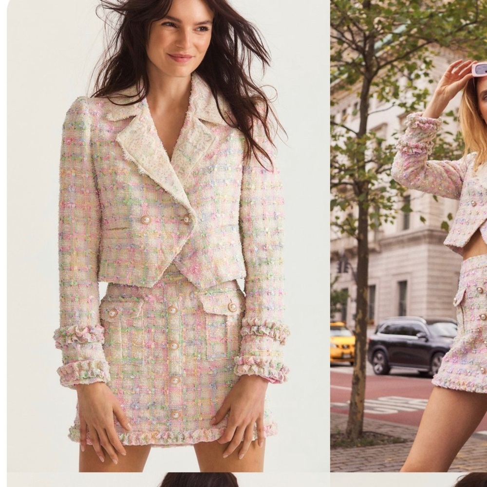 LoveShackFancy tweed blazer skirt set 🤍 pastel